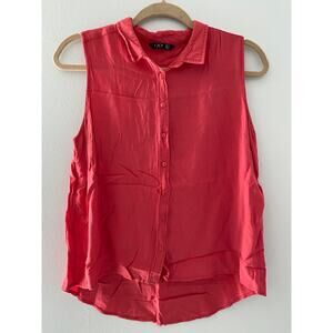 Womens Sleeveless Button Down Pink XL